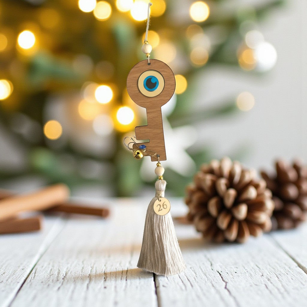 Χειροποίητο κρεμαστό γούρι κλειδί με μάτι και φούντα 2026 So Cute by Dimi