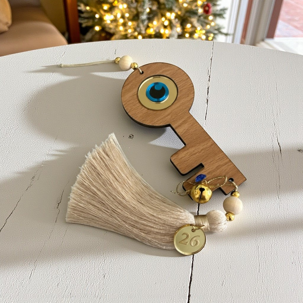 Χειροποίητο κρεμαστό γούρι κλειδί με μάτι και φούντα 2026 So Cute by Dimi