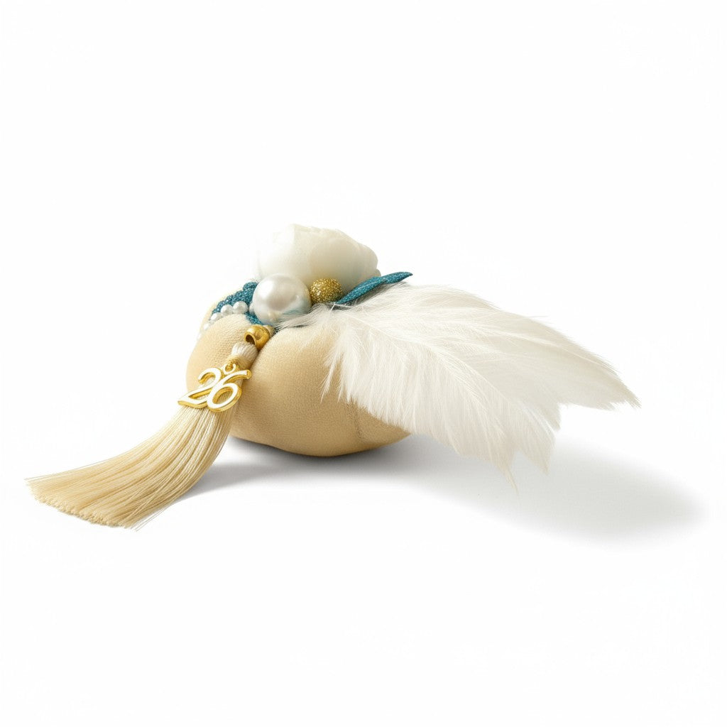 Χειροποίητο γούρι βελούδινη κολοκύθα με πέρλες, φτερό και καρδιά, So Cute by Dimi