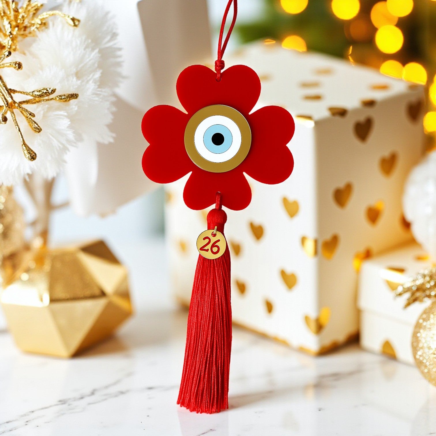 Γούρι 2026 τετράφυλλο plexiglass με μάτι & φούντα – διαθέσιμο σε πολλά χρώματα So Cute by DImi