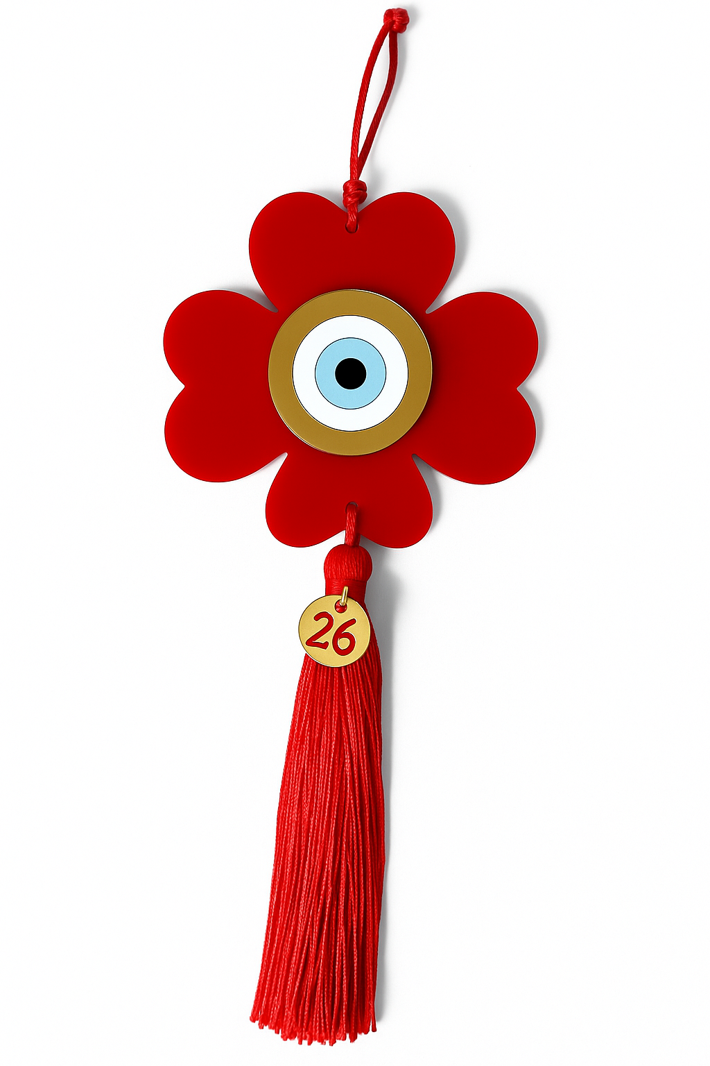 Γούρι 2026 τετράφυλλο plexiglass με μάτι & φούντα – διαθέσιμο σε πολλά χρώματα