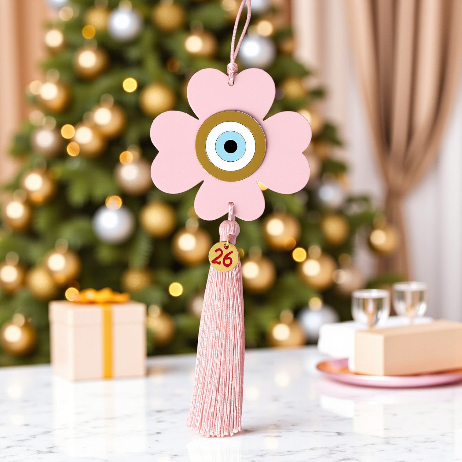 Γούρι 2026 τετράφυλλο plexiglass με μάτι & φούντα – διαθέσιμο σε πολλά χρώματα So Cute by DImi