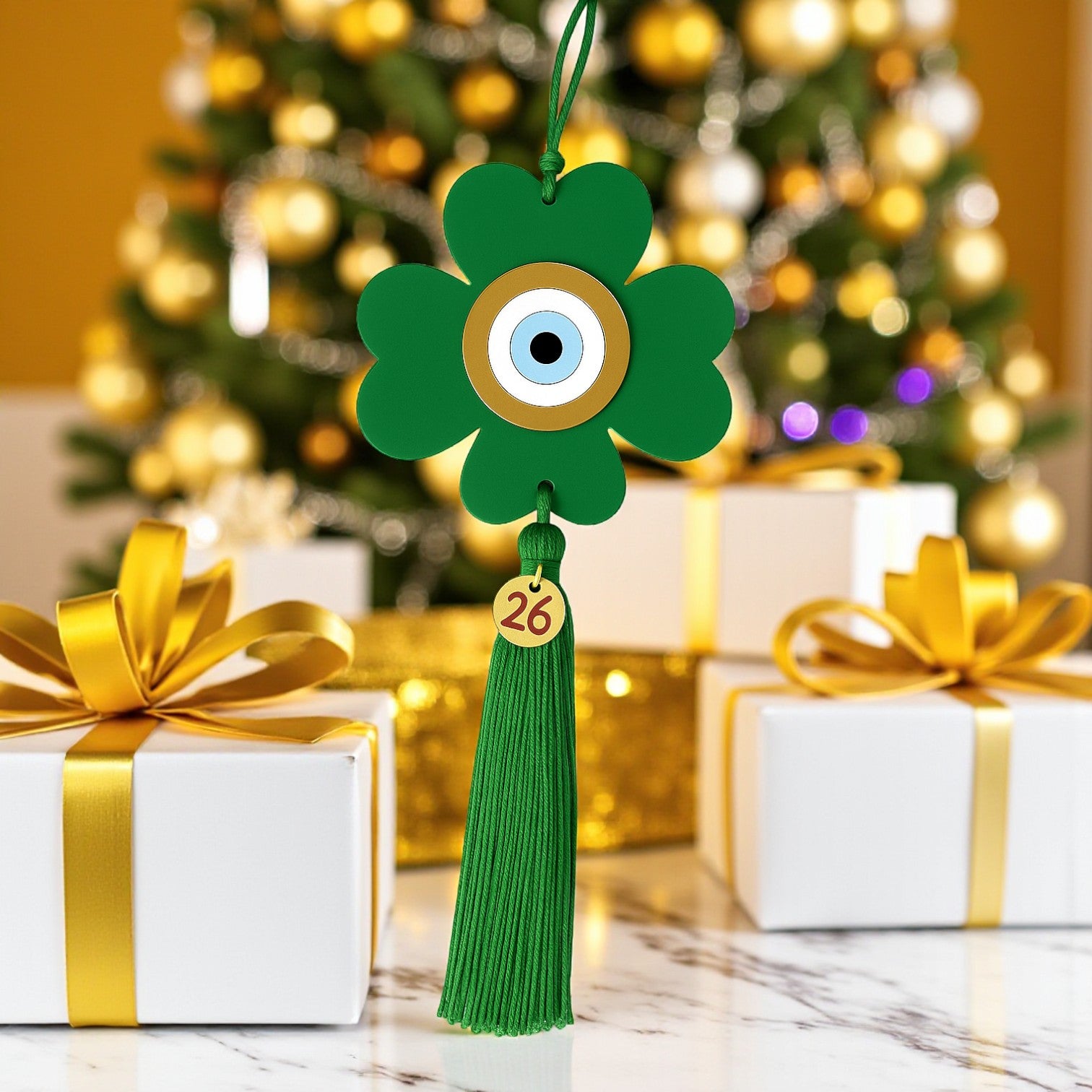 Γούρι 2026 τετράφυλλο plexiglass με μάτι & φούντα – διαθέσιμο σε πολλά χρώματα So Cute by DImi