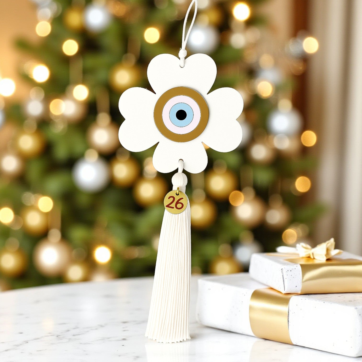 Γούρι 2026 τετράφυλλο plexiglass με μάτι & φούντα – διαθέσιμο σε πολλά χρώματα So Cute by DImi