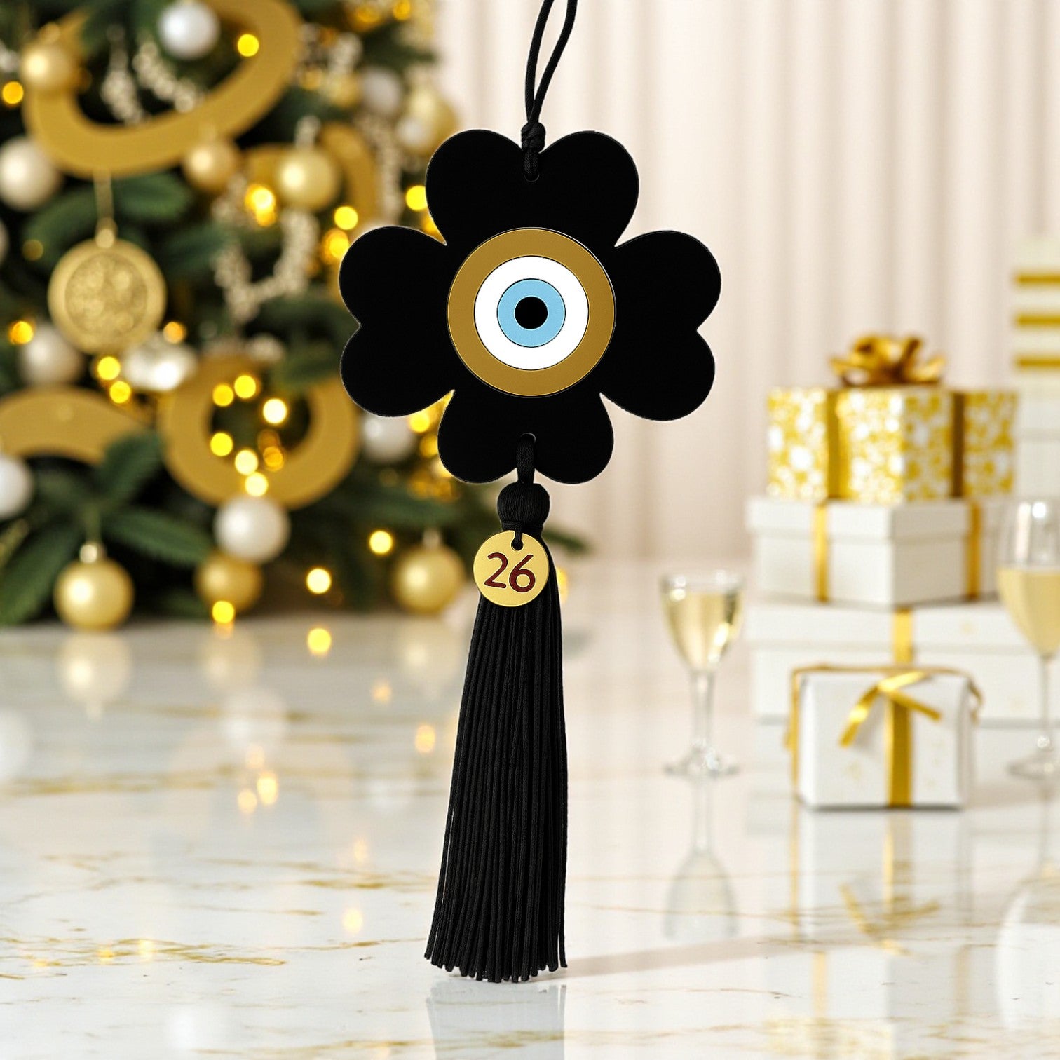 Γούρι 2026 τετράφυλλο plexiglass με μάτι & φούντα – διαθέσιμο σε πολλά χρώματα So Cute by DImi