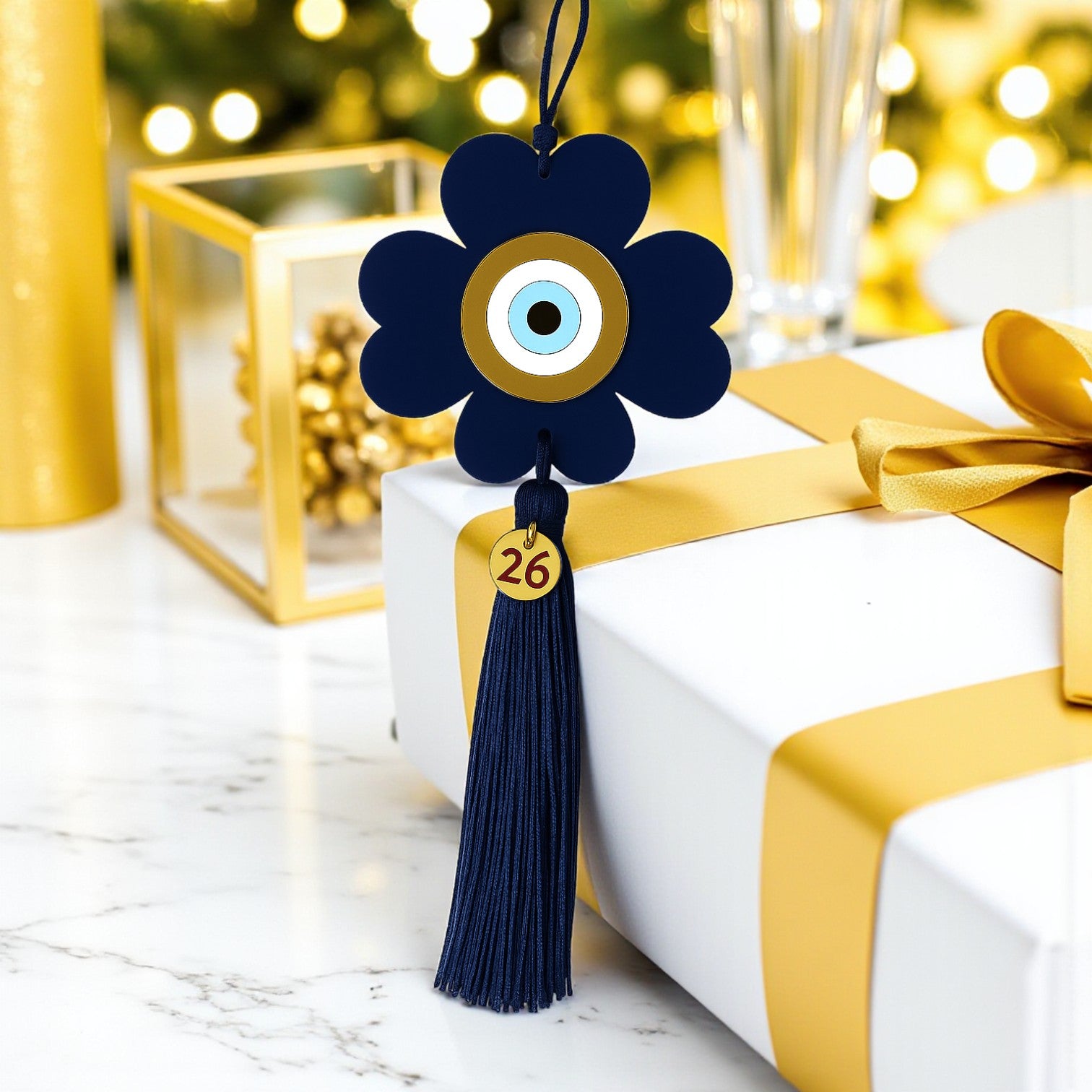 Γούρι 2026 τετράφυλλο plexiglass με μάτι & φούντα – διαθέσιμο σε πολλά χρώματα So Cute by DImi