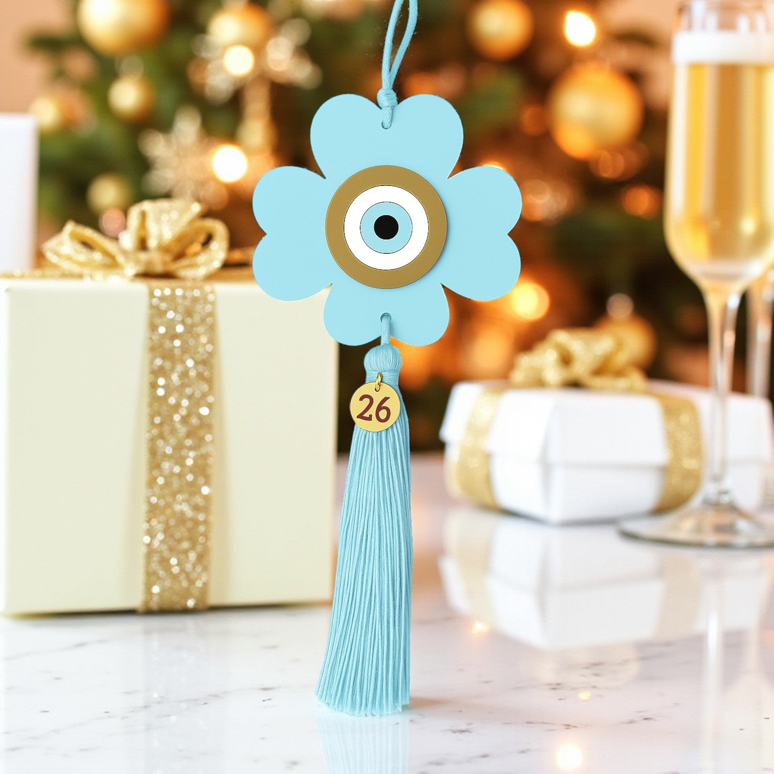 Γούρι 2026 τετράφυλλο plexiglass με μάτι & φούντα – διαθέσιμο σε πολλά χρώματα So Cute by DImi