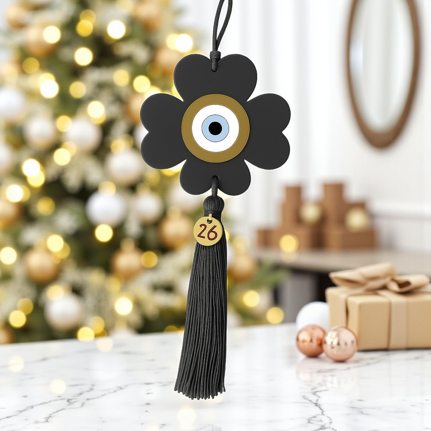 Γούρι 2026 τετράφυλλο plexiglass με μάτι & φούντα – διαθέσιμο σε πολλά χρώματα So Cute by DImi