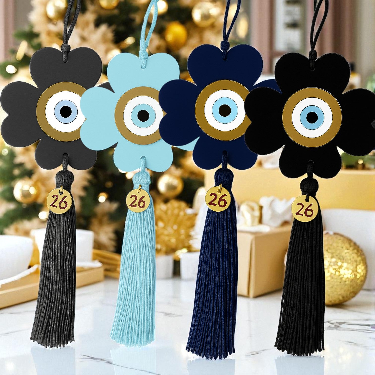 Γούρι 2026 τετράφυλλο plexiglass με μάτι & φούντα – διαθέσιμο σε πολλά χρώματα So Cute by DImi