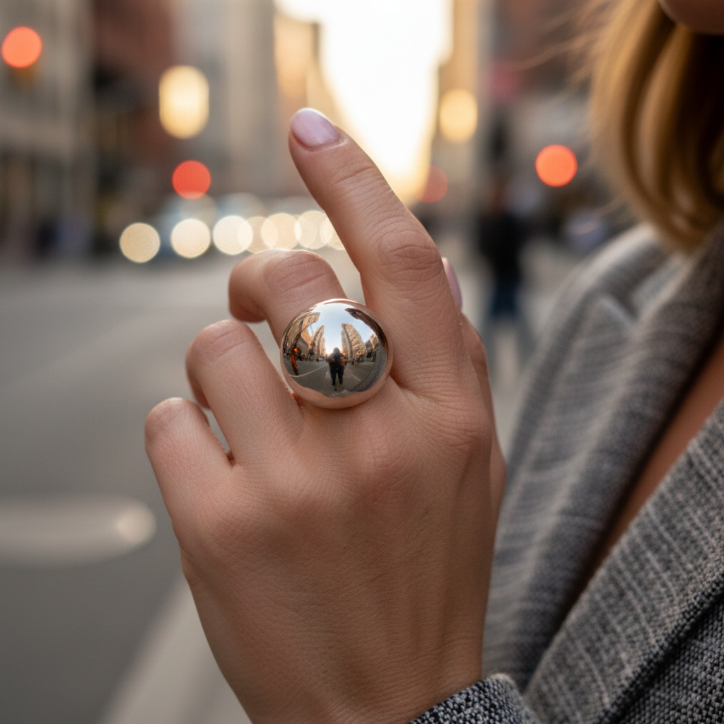 Ball Ring Max 25mm – Ατσάλινο ρυθμιζόμενο δαχτυλίδι με μεγάλη μπίλια