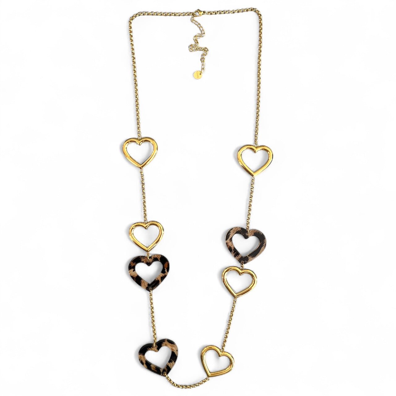 Girly ατσάλινο μακρύ κολιέ με καρδιές χρυσές & animal print – So Cute by Dimi