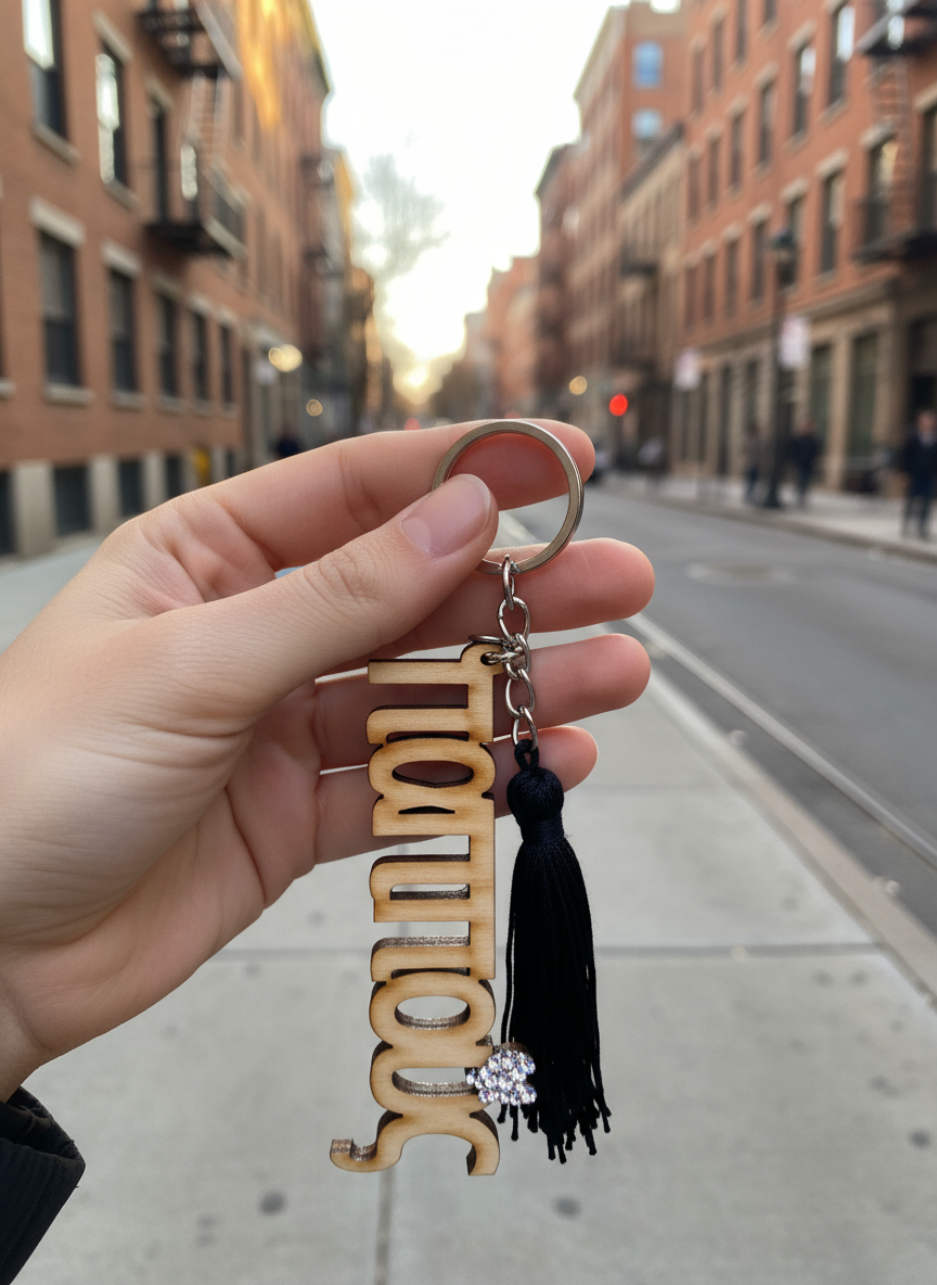 Ξύλινο μπρελόκ “Παππούς” με φούντα και γκλίτερ καρδιά – So Cute by Dimi