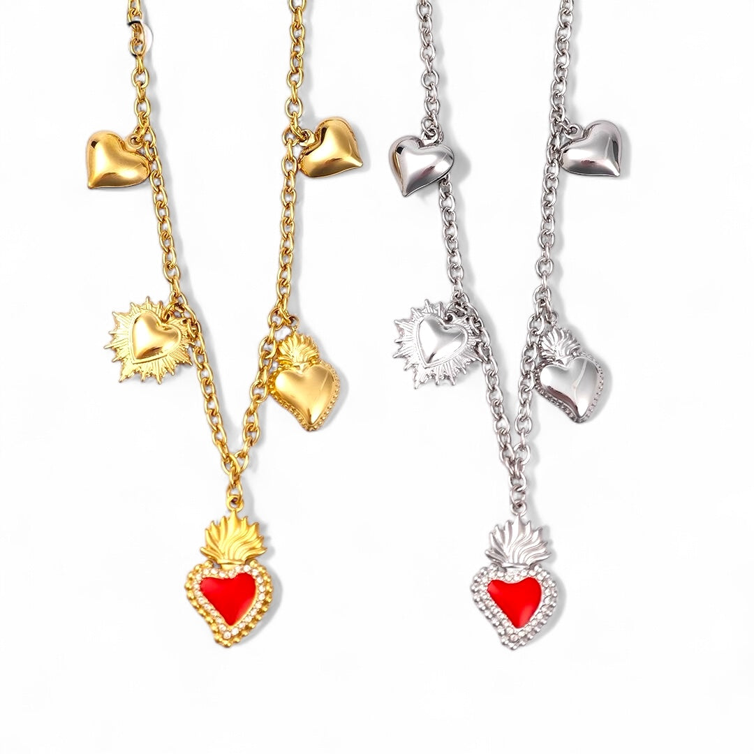 ⚡🚚 Κολιέ “Sacred Love” με Κρεμαστά Μοτίφ Καρδιάς - So Cute by Dimi
