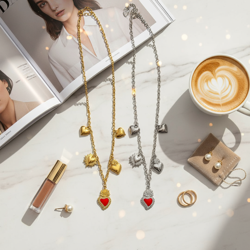 Κολιέ “Sacred Love” με Κρεμαστά Μοτίφ Καρδιάς - So Cute by Dimi