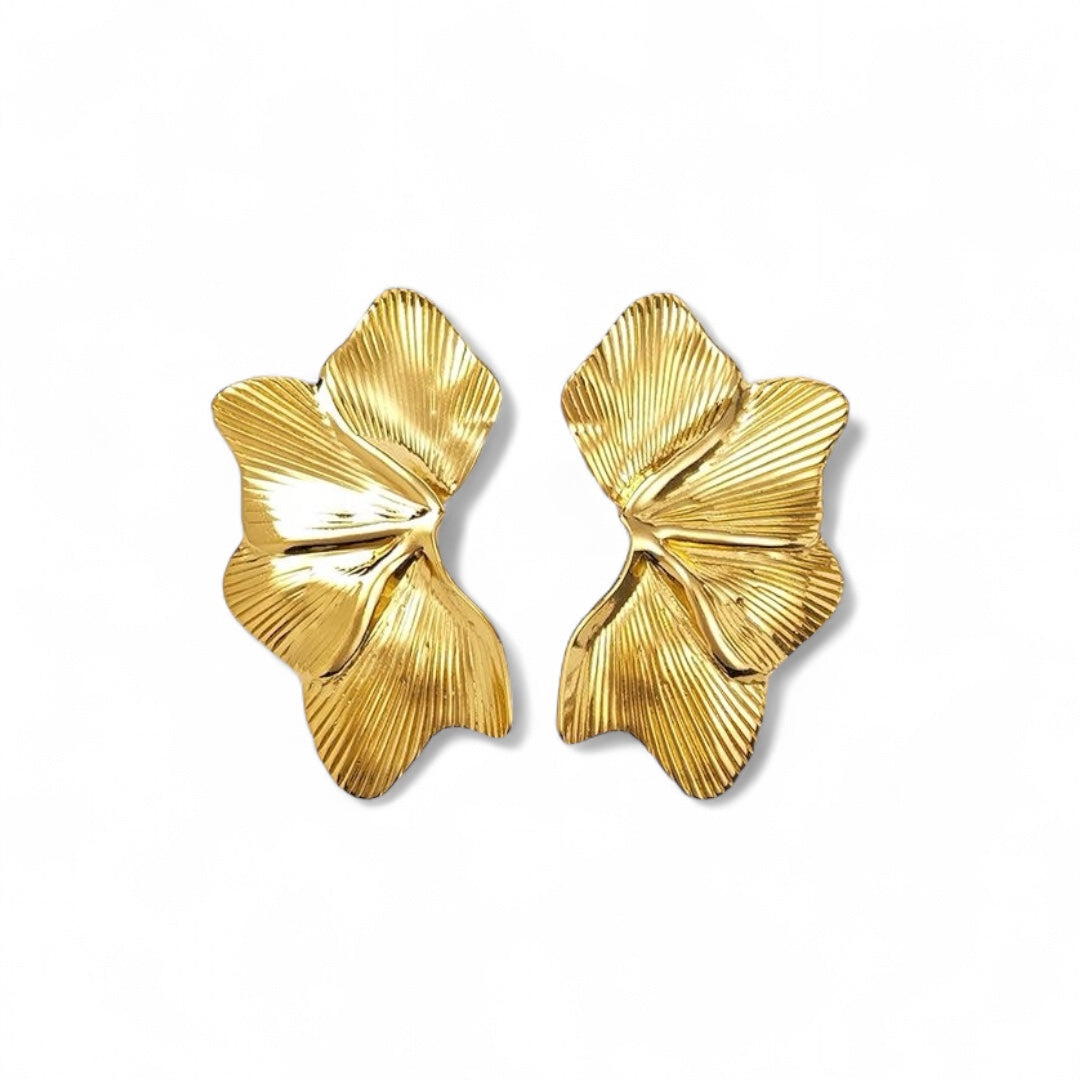⚡🚚 Σκουλαρίκια Ginkgo Shine – Από Ατσάλι – Ανάγλυφο Φύλλο - So Cute by Dimi