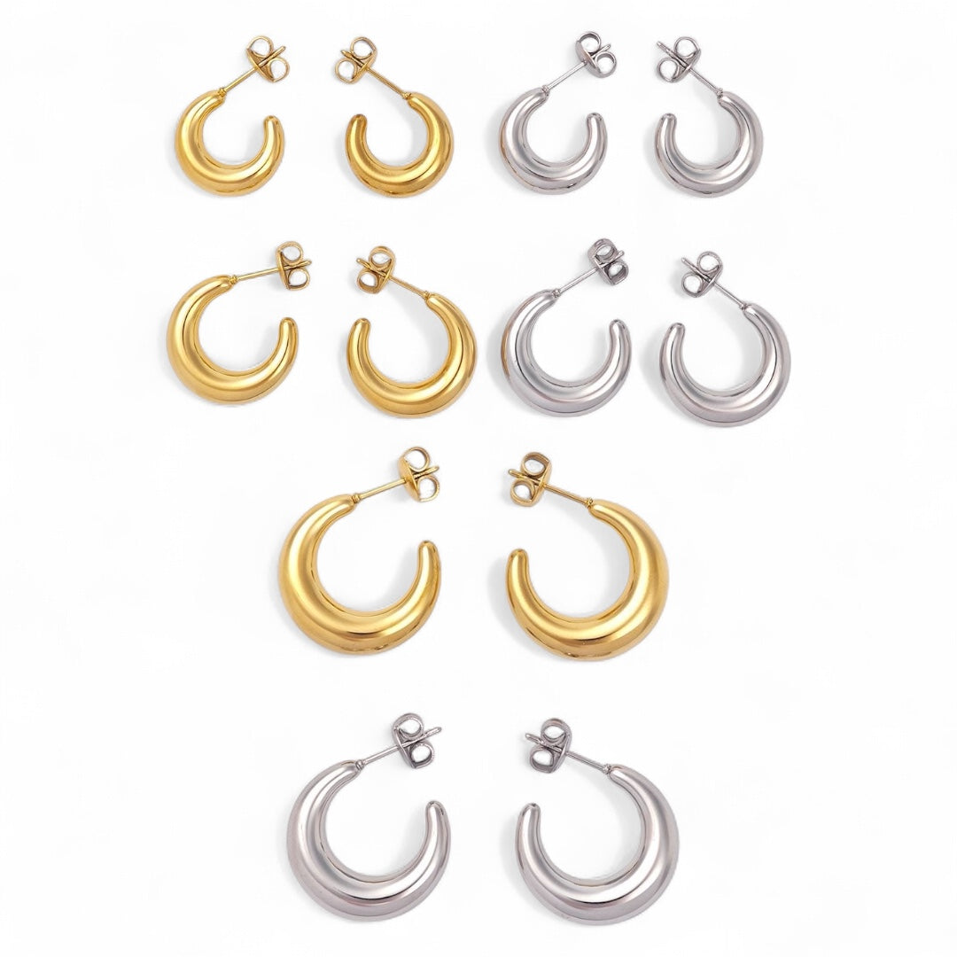 Σκουλαρίκια Chunky Mini Hoops από ανοξείδωτο ατσάλι σε χρυσό & ασημί – mini κρίκοι 15mm, 18mm, 20mm – So Cute by Dimi