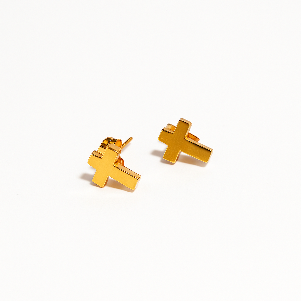 Mini Cross Earrings – Μίνι σκουλαρίκια σταυρός από επίχρυσο ατσάλι – So Cute by Dimi