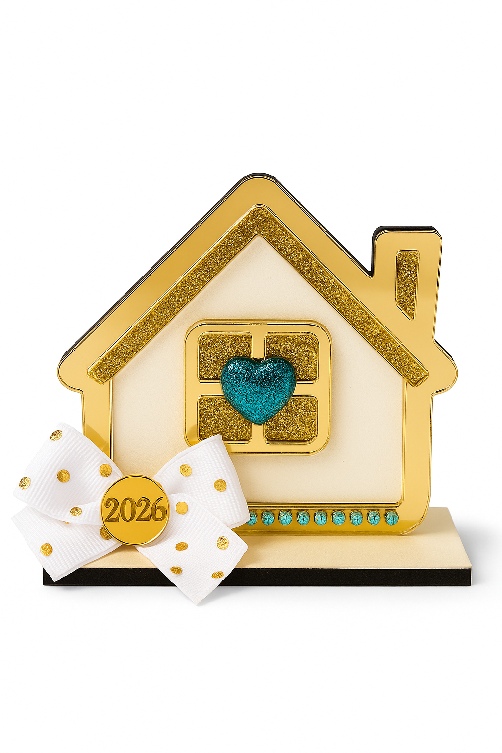 Γούρι σπιτάκι plexiglass με καρδιά γκλίτερ και φιόγκο – So Cute by Dimi