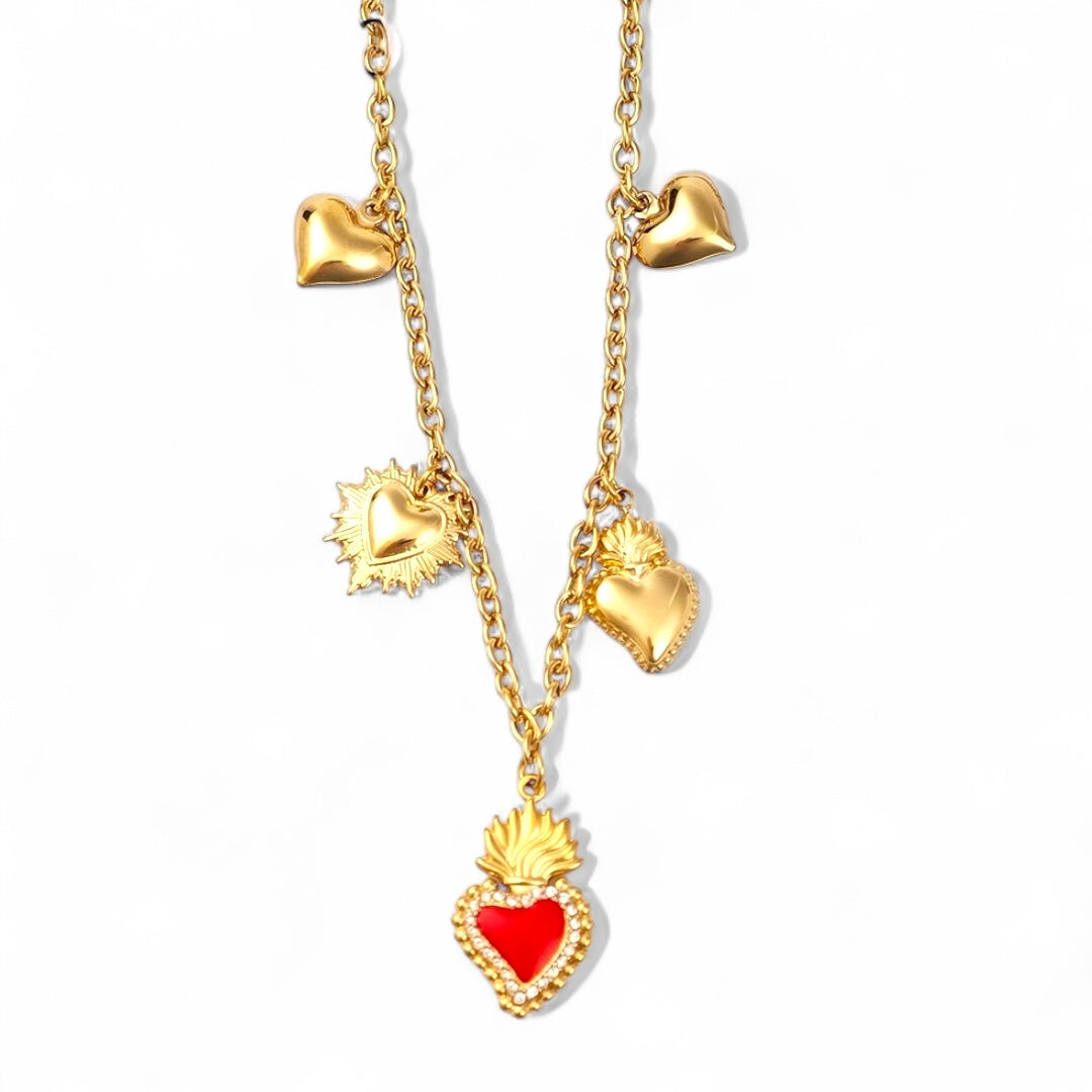 ⚡🚚 Κολιέ “Sacred Love” με Κρεμαστά Μοτίφ Καρδιάς - So Cute by Dimi