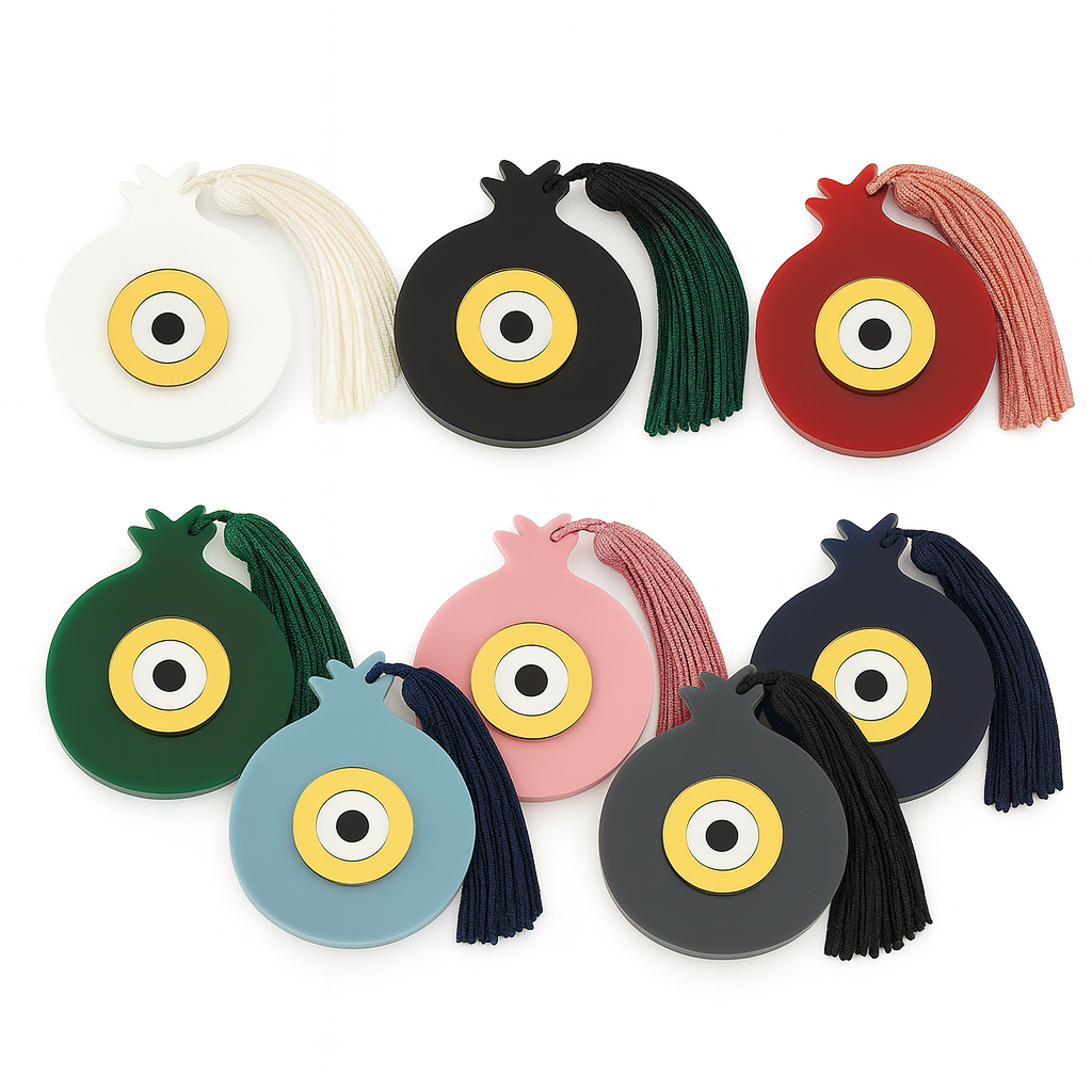 Γούρι plexiglass ρόδι με μάτι και φούντα σε πολλά χρώματα – So Cute by Dimi