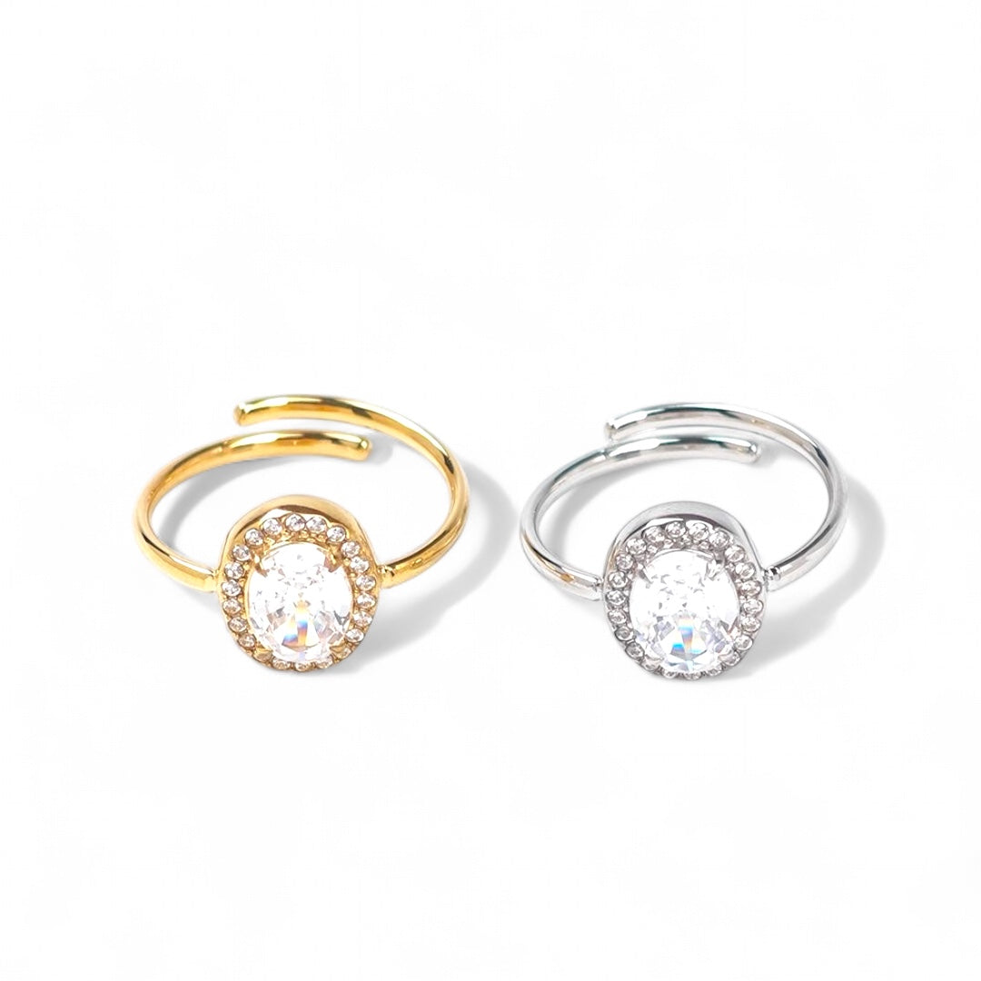 Δαχτυλίδι “Oval Spark” από ατσάλι με μεγάλη οβάλ πέτρα ζιργκόν και pavé διακόσμηση – σε χρυσό και ασημί – So Cute by Dimi