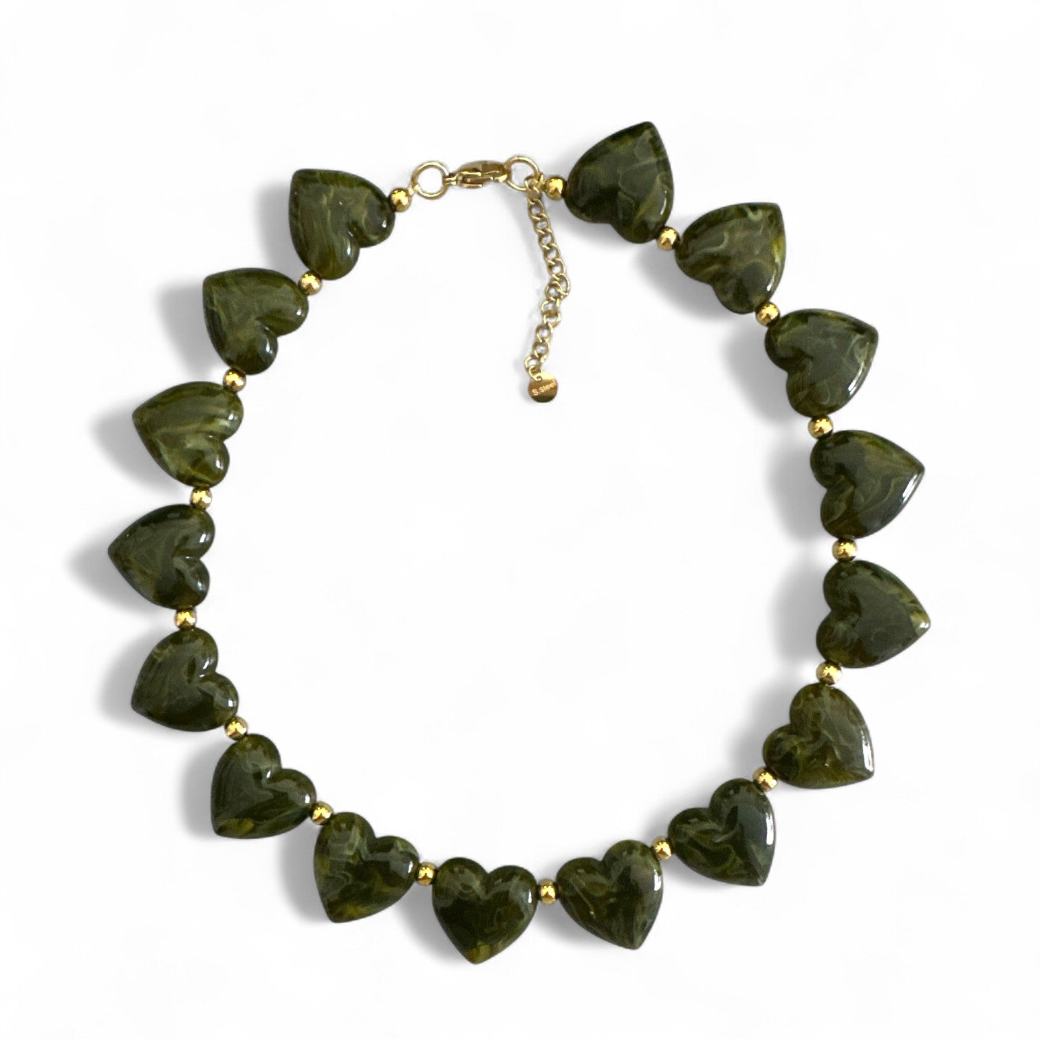 ατσάλινο κολιέ με καρδιές σε αποχρώσεις olive, amber και ivory – Marbella Hearts Necklace So Cute by Dimi