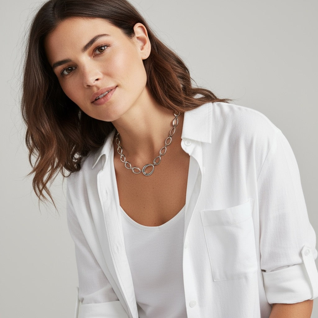 Ατσάλινο κολιέ Oval Link σε ασημί φινίρισμα So Cute by Dimi