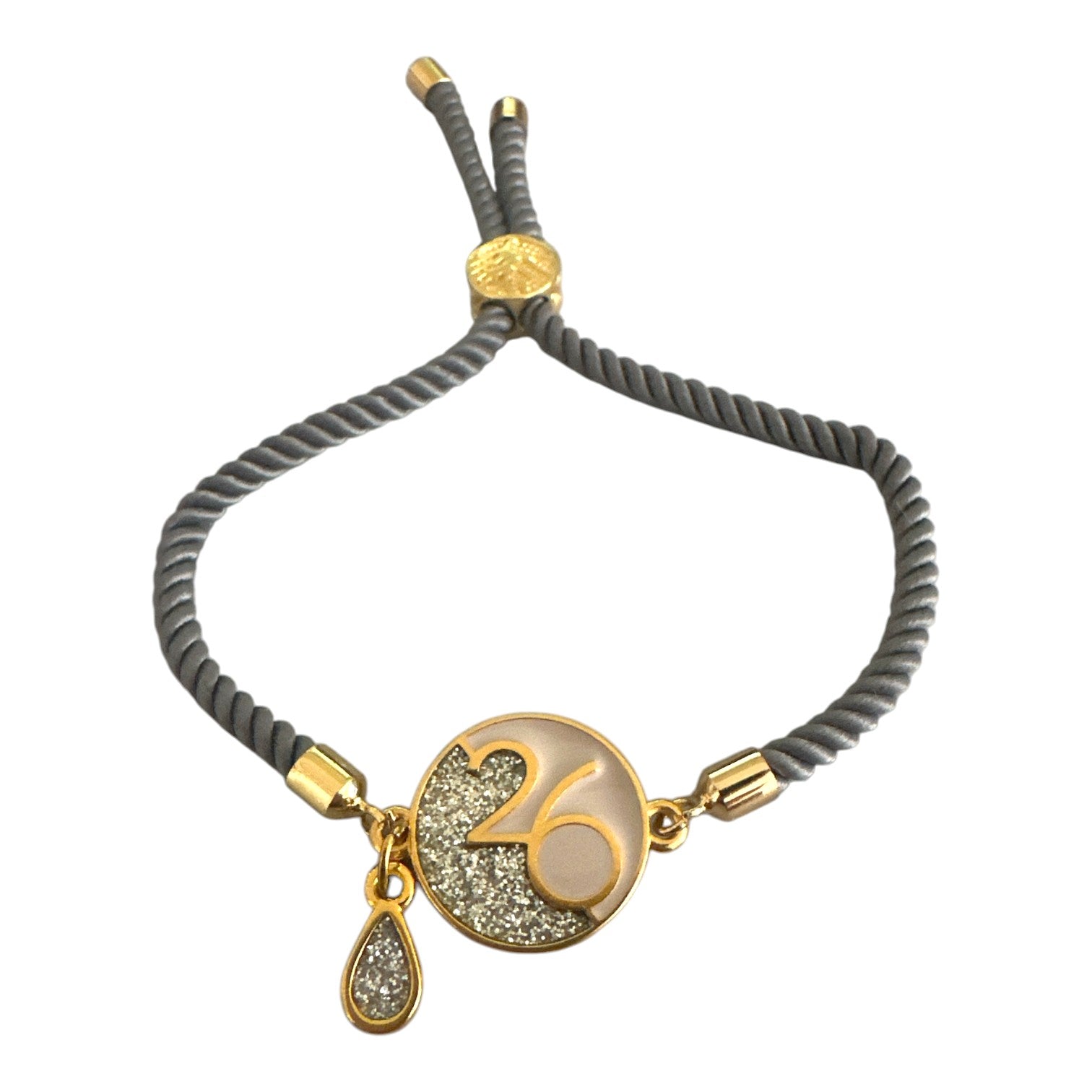 Χειροποίητο βραχιόλι γούρι 2026 με επιχρυσωμένο μοτίφ και charm σταγόνα γκλίτερ – So Cute by Dimi