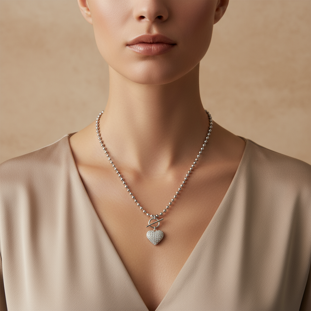 Ατσάλινο κολιέ Beaded Heart με στρας σε χρυσό και ασημί So Cute by Dimi