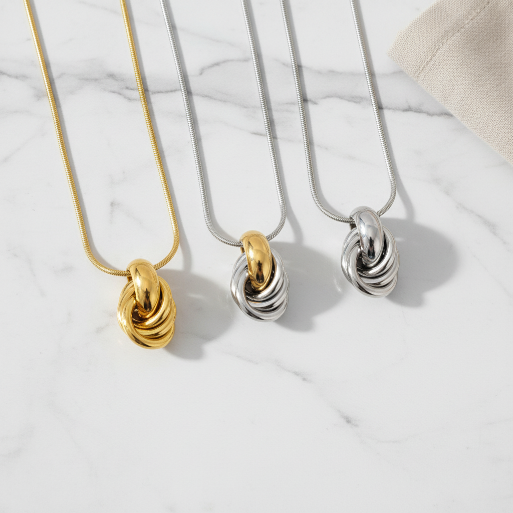 Κολιέ από ατσάλι με twisted κρίκους σε χρυσό, ασημί και δίχρωμο – So Cute by Dimi