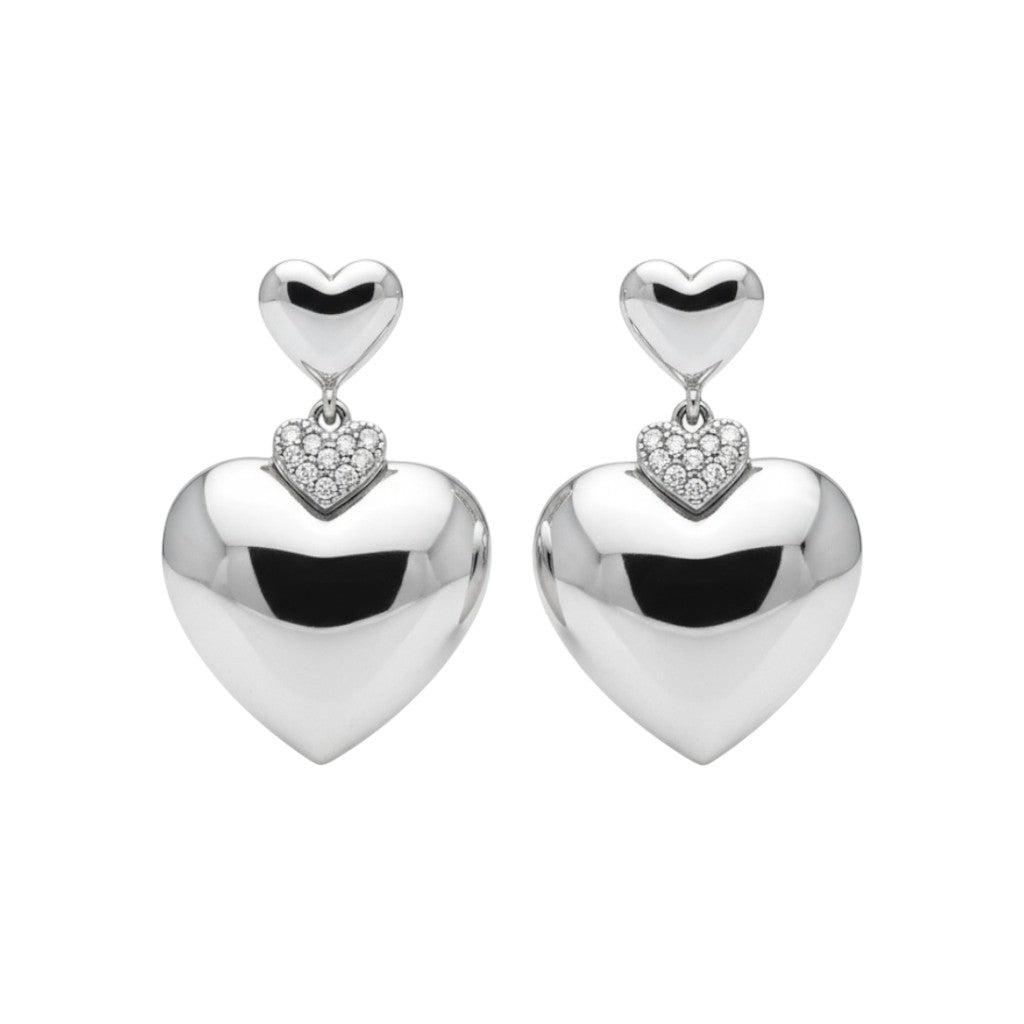 Ατσάλινα Σκουλαρίκια Double Heart με Στρας | So Cute by Dimi