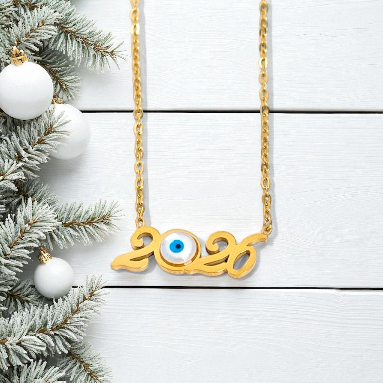 Κολιέ γούρι 2026 από ατσάλι με μάτι σε χρυσό– Λιανική & χονδρική So Cute by Dimi