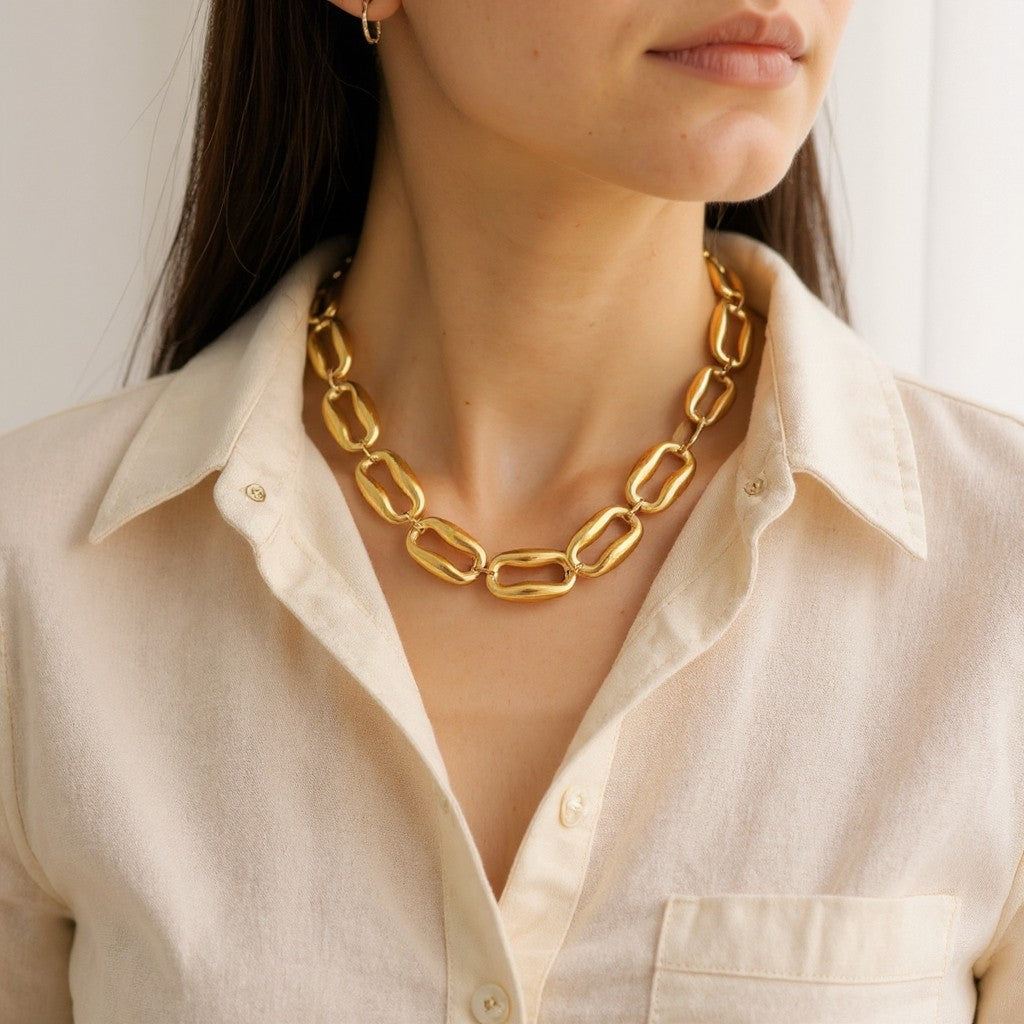 Ατσάλινο statement κολιέ Bold Links με μεγάλους κρίκους σε χρυσό και ασημί