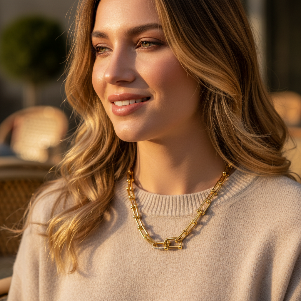 Κολιέ “Power Lock” με Αλυσίδα & Ζιργκόν - So Cute by Dimi