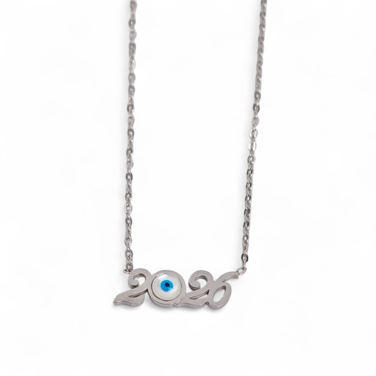 Κολιέ γούρι 2026 από ατσάλι με μάτι σε ασημί – Λιανική & χονδρική So Cute by Dimi