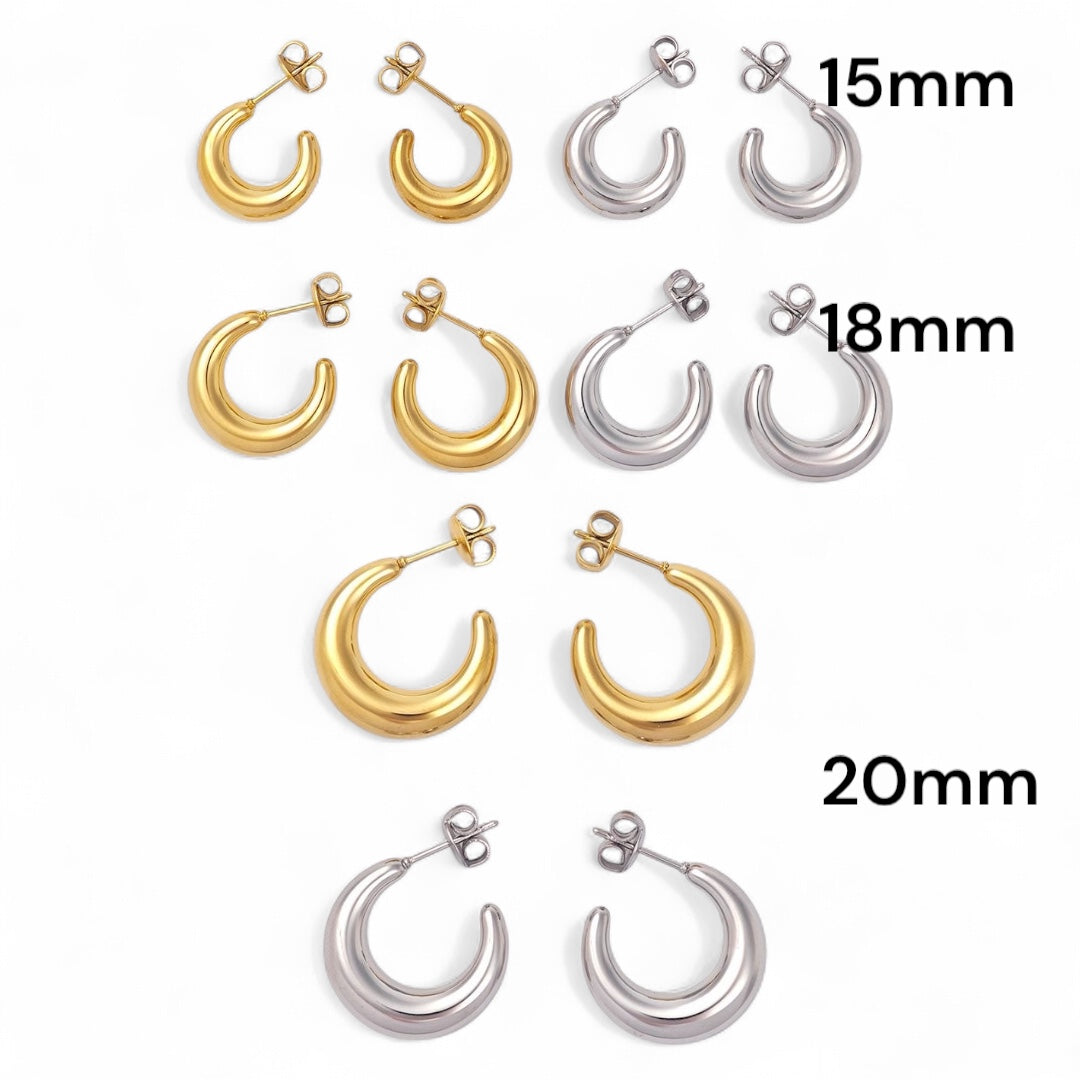 Σκουλαρίκια Chunky Mini Hoops από ανοξείδωτο ατσάλι σε χρυσό & ασημί – mini κρίκοι 15mm, 18mm, 20mm – So Cute by Dimi
