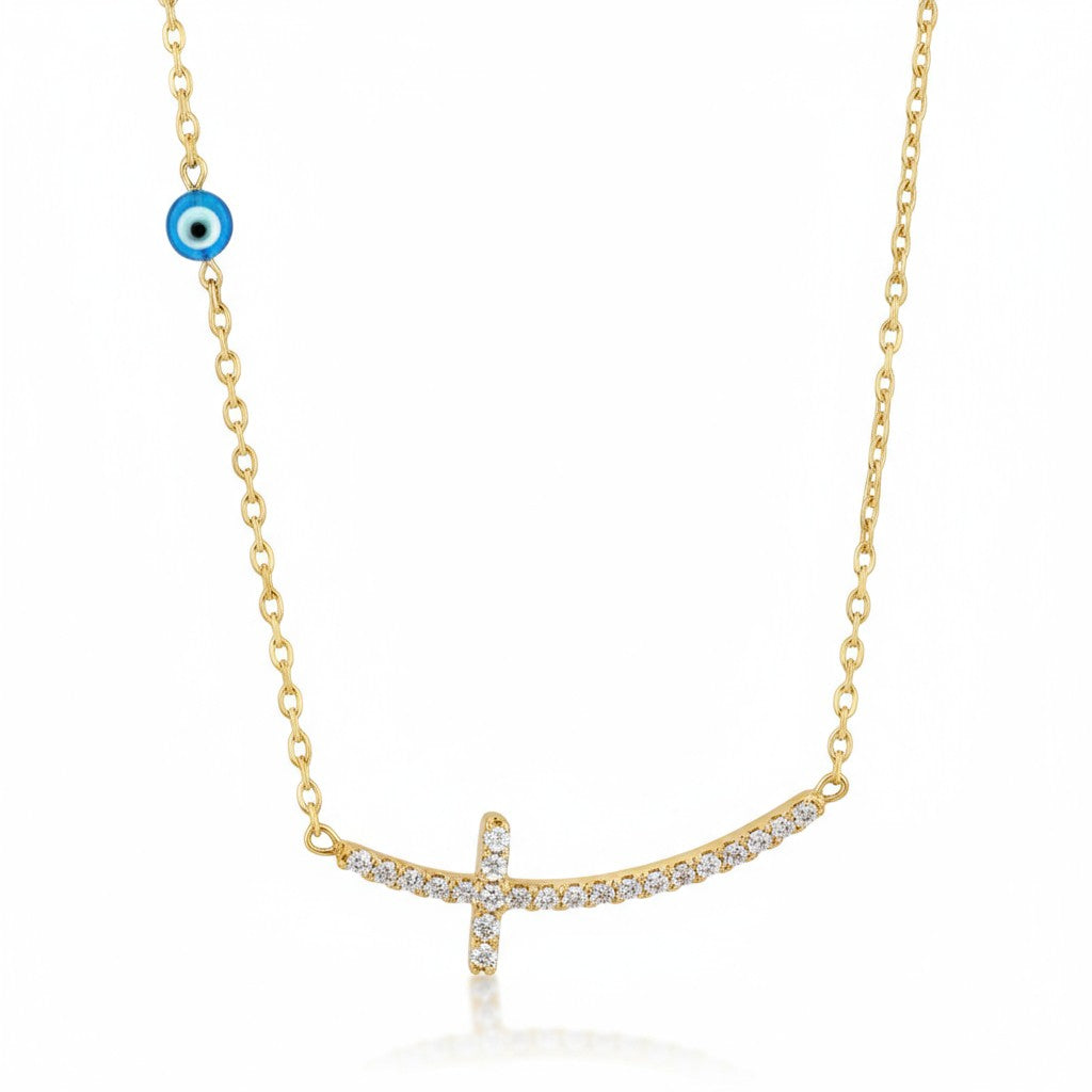 Κολιέ “Faith Spark” – Ατσάλινο με σταυρό & ματάκι - So Cute by Dimi
