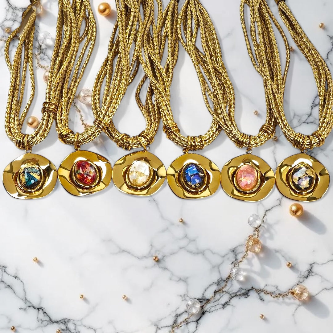 ⚡🚚 Κολιέ “Liquid Aura” με Ανάγλυφο Μεταλλικό Στοιχείο - So Cute by Dimi