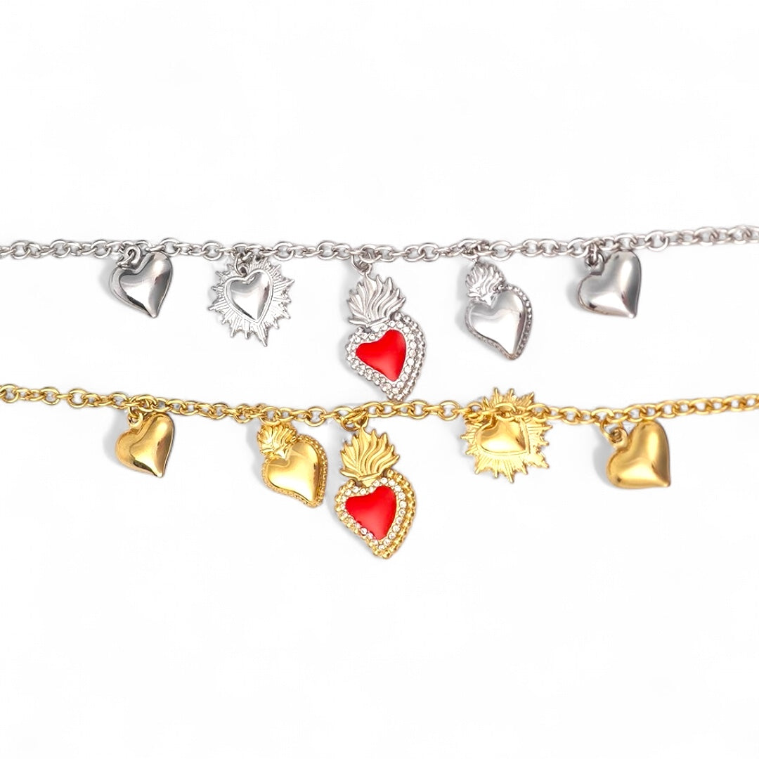 ⚡🚚 Βραχιόλι “Sacred Hearts” με Κρεμαστά Μοτίφ - So Cute by Dimi