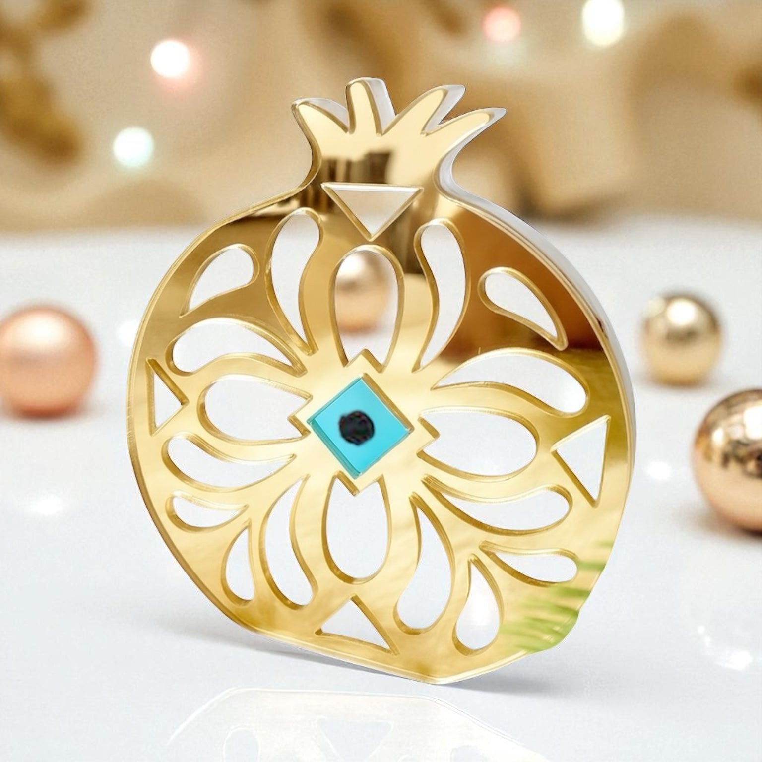 Γούρι 2026 Ρόδι με Μάτι από plexiglass χρυσού καθρέφτη – So Cute by Dimi