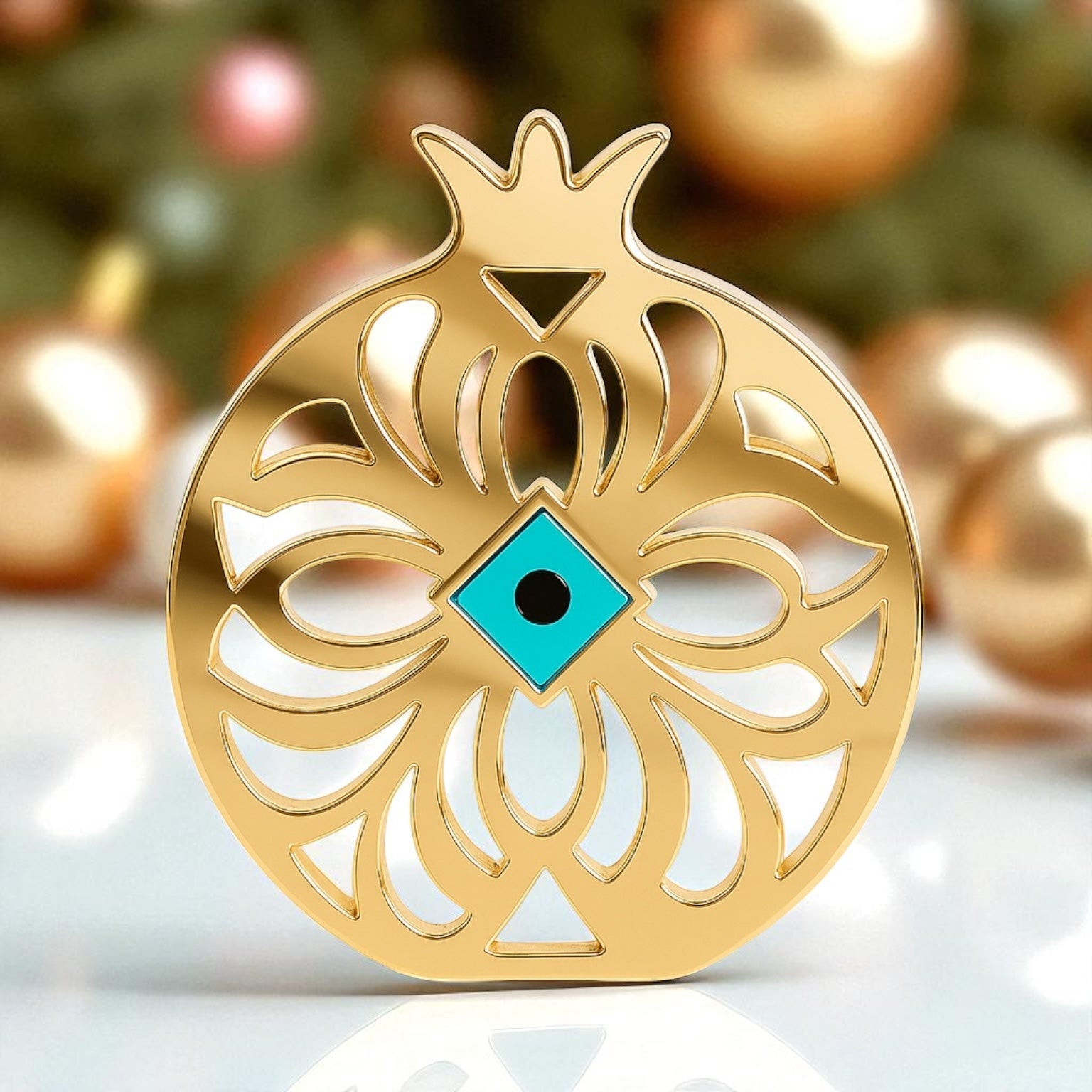 Γούρι 2026 Ρόδι με Μάτι από plexiglass χρυσού καθρέφτη – So Cute by Dimi