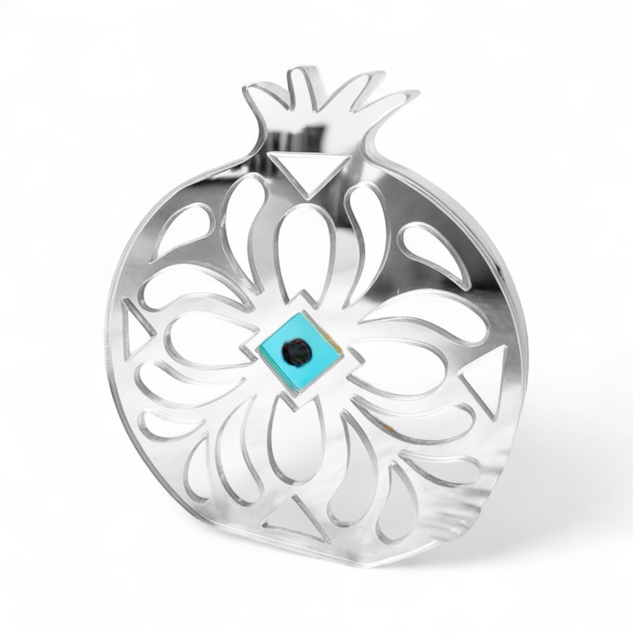 Γούρι 2026 Ρόδι με Μάτι από plexiglass ασημί καθρέφτη – So Cute by Dimi