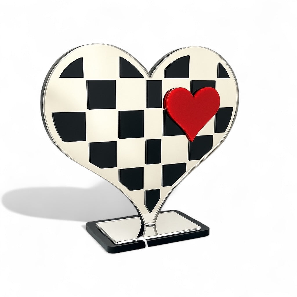 Γούρι καρδιά σκακιέρα με κόκκινη καρδιά plexiglass – So Cute by Dimi