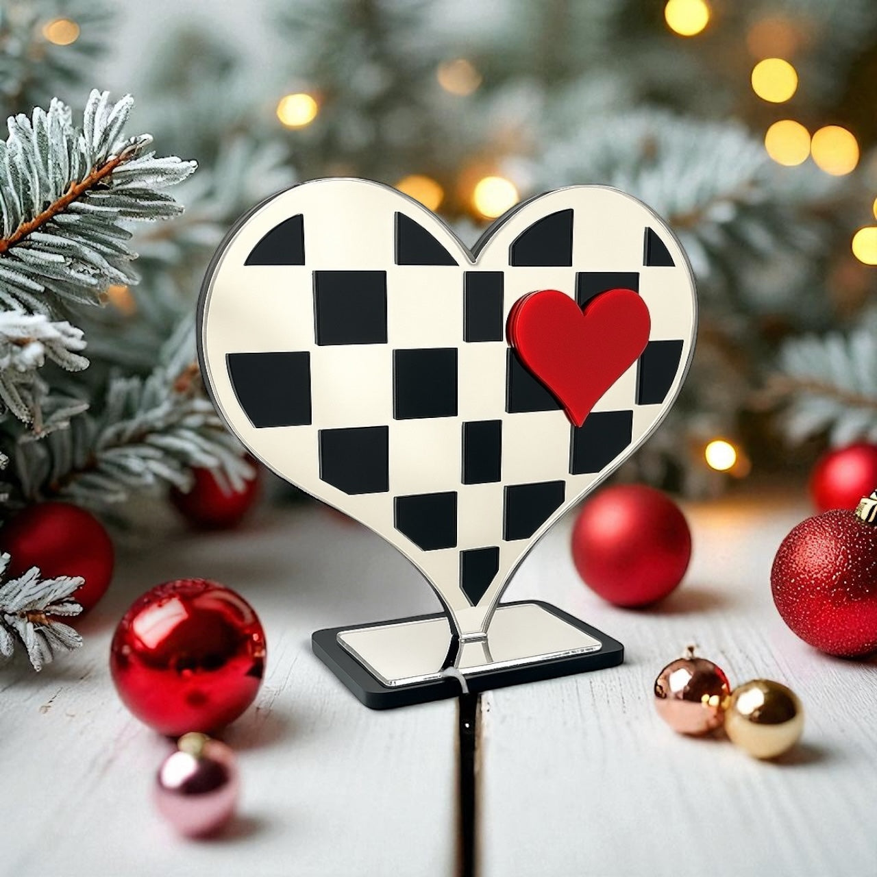 Γούρι καρδιά σκακιέρα με κόκκινη καρδιά plexiglass – So Cute by Dimi