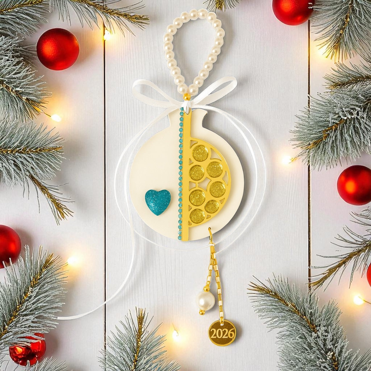 Χειροποίητο γούρι ρόδι από πλεξιγκλάς με στρας, καρδιά και charm 26 So Cute by Dimi