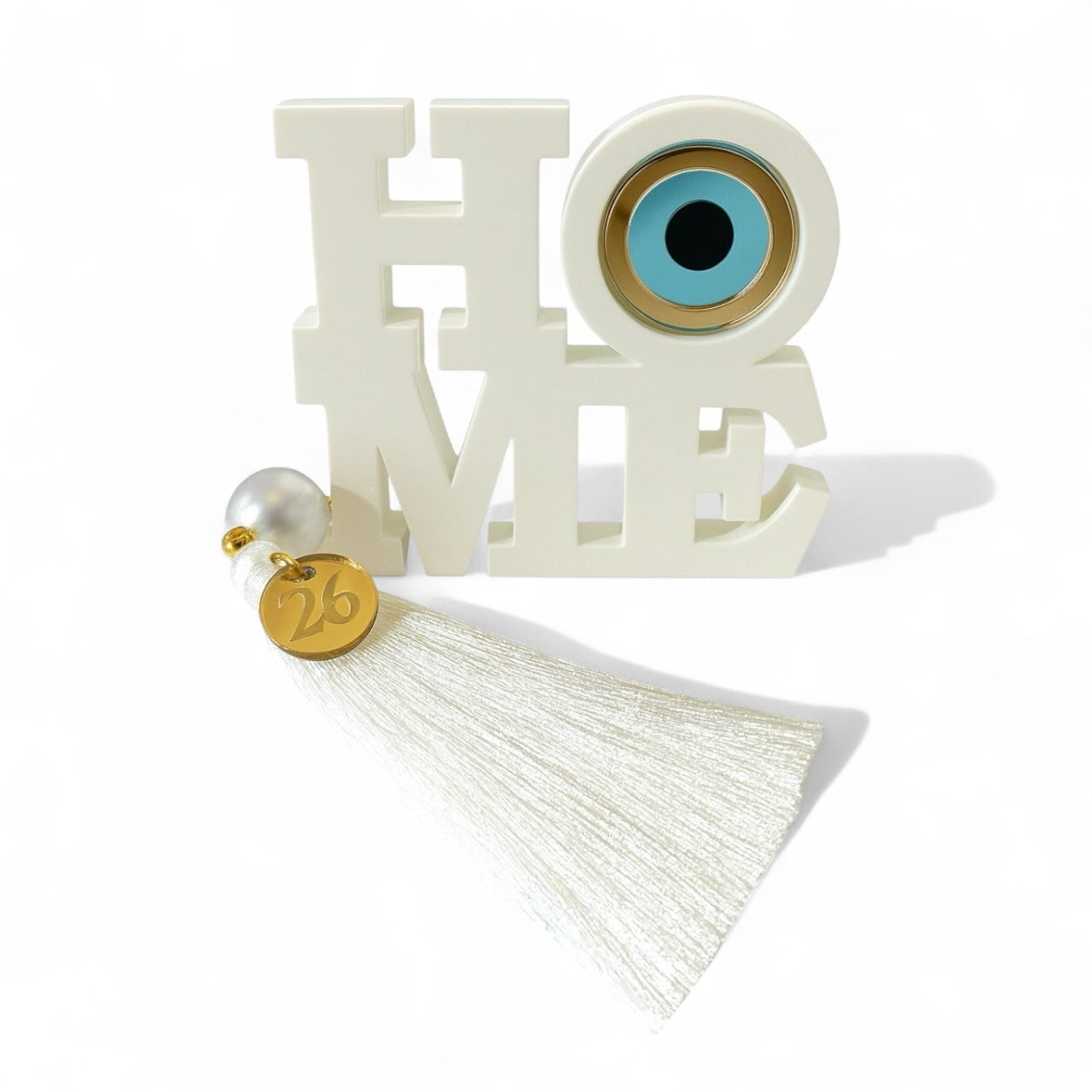 Επιτραπέζιο γούρι HOME με μάτι από πλεξιγκλάς και φούντα – So Cute by Dimi