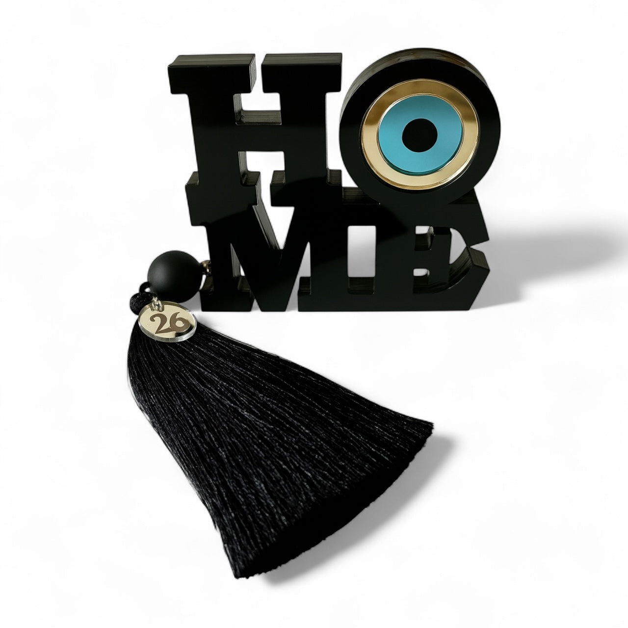 Επιτραπέζιο γούρι HOME με μάτι από πλεξιγκλάς και φούντα – So Cute by Dimi