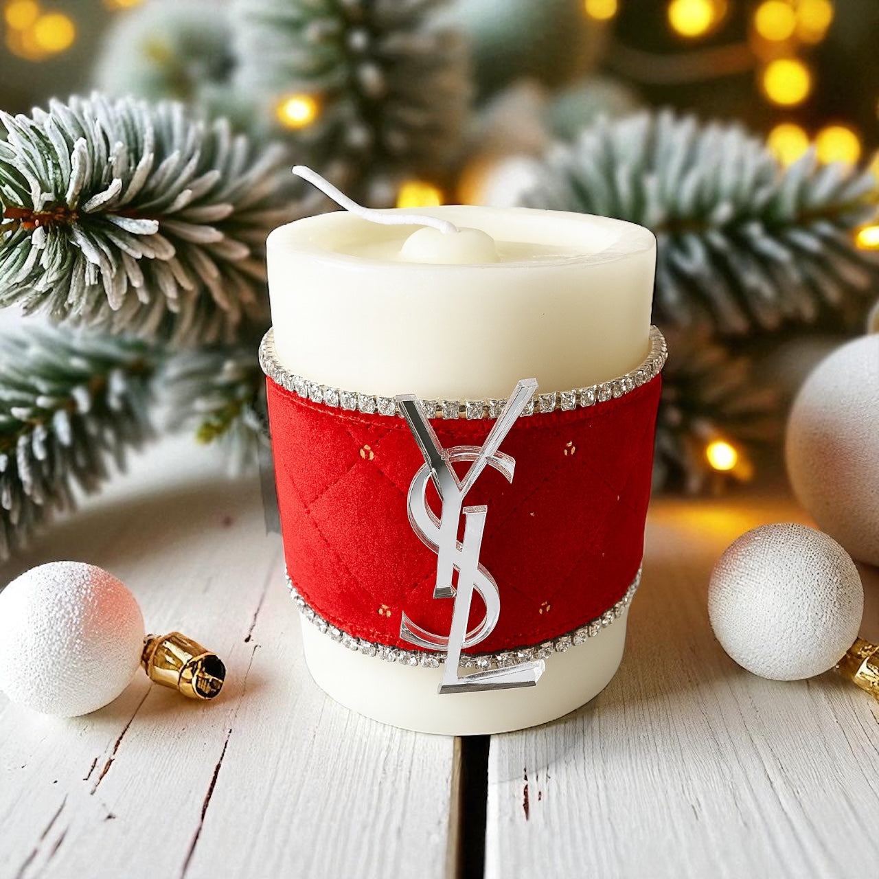 Στολισμένο κερί με βελούδο, στρας και λογότυπα οίκων μόδας – So Cute by Dimi