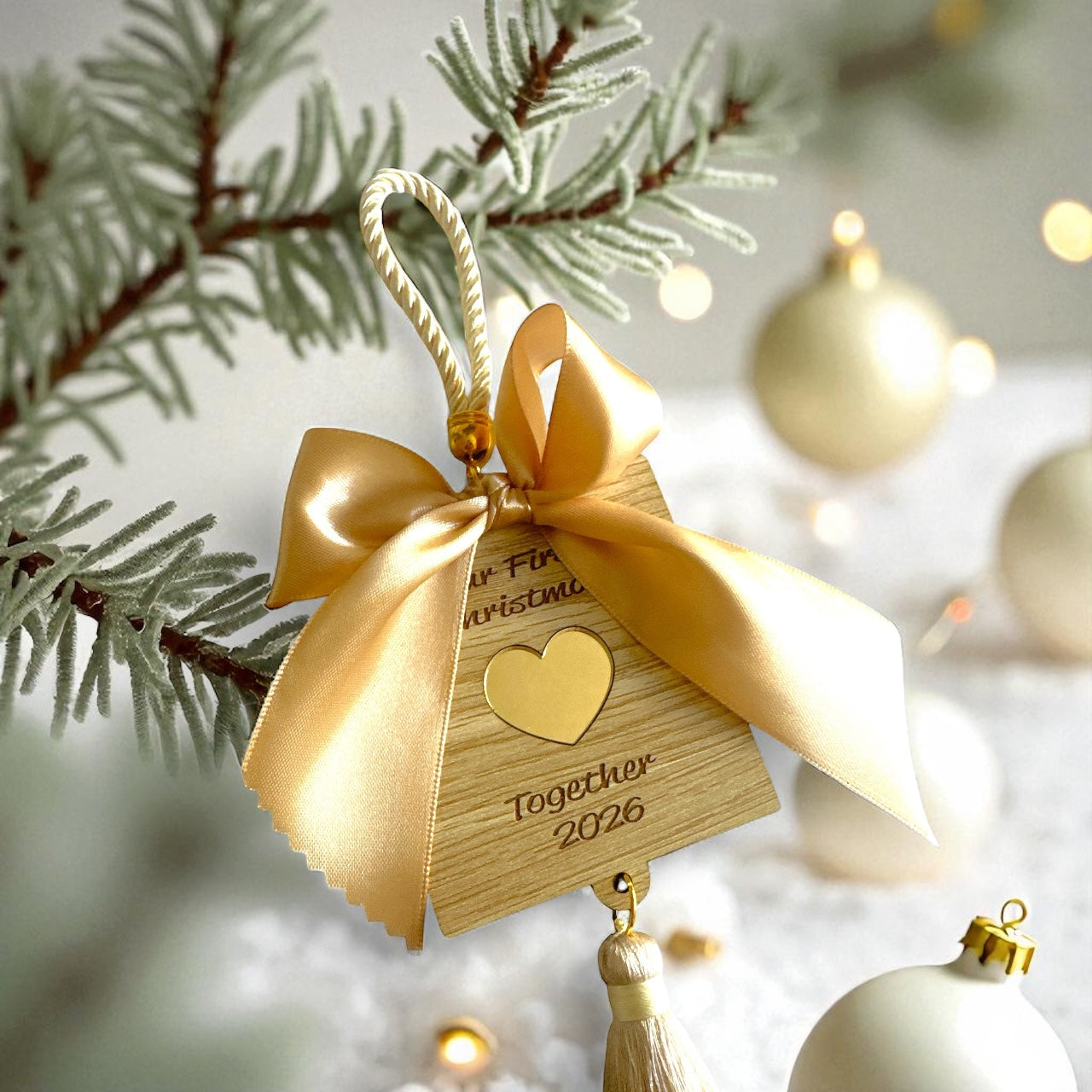 Γούρι Our First Christmas Together με χρυσή καρδιά & φούντα – So Cute by Dimi