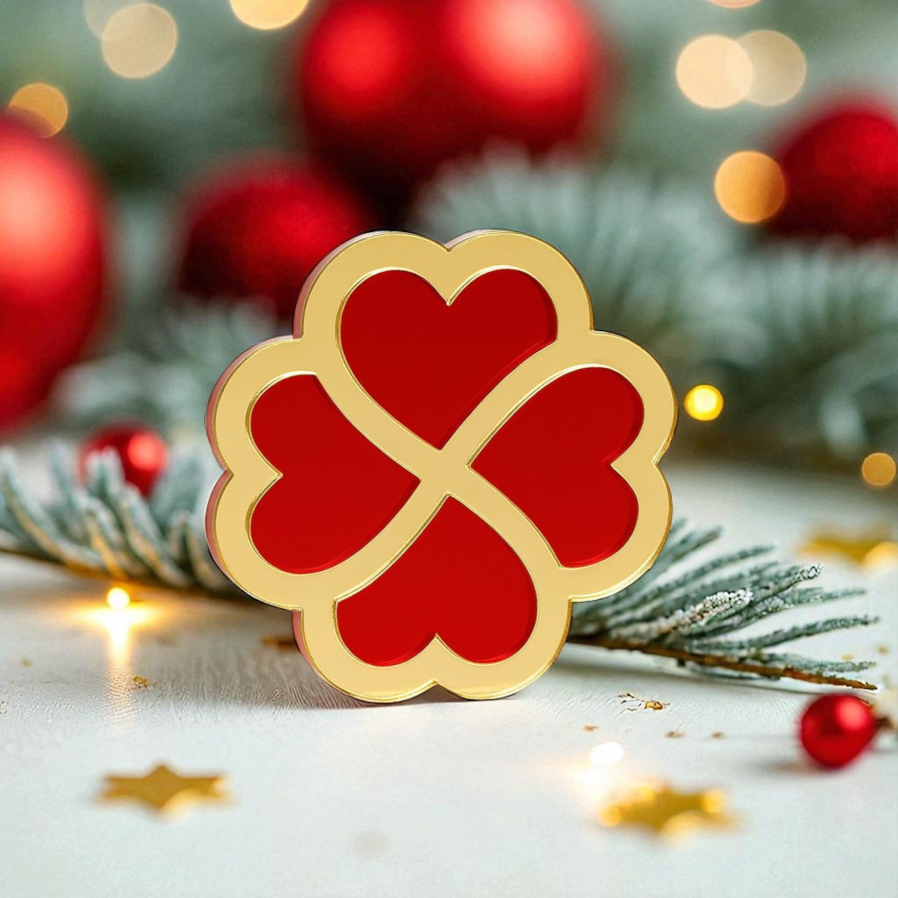 Επιτραπέζιο γούρι τετράφυλλο τριφύλλι με καρδιές από plexiglass καθρέφτη – So Cute by Dimi